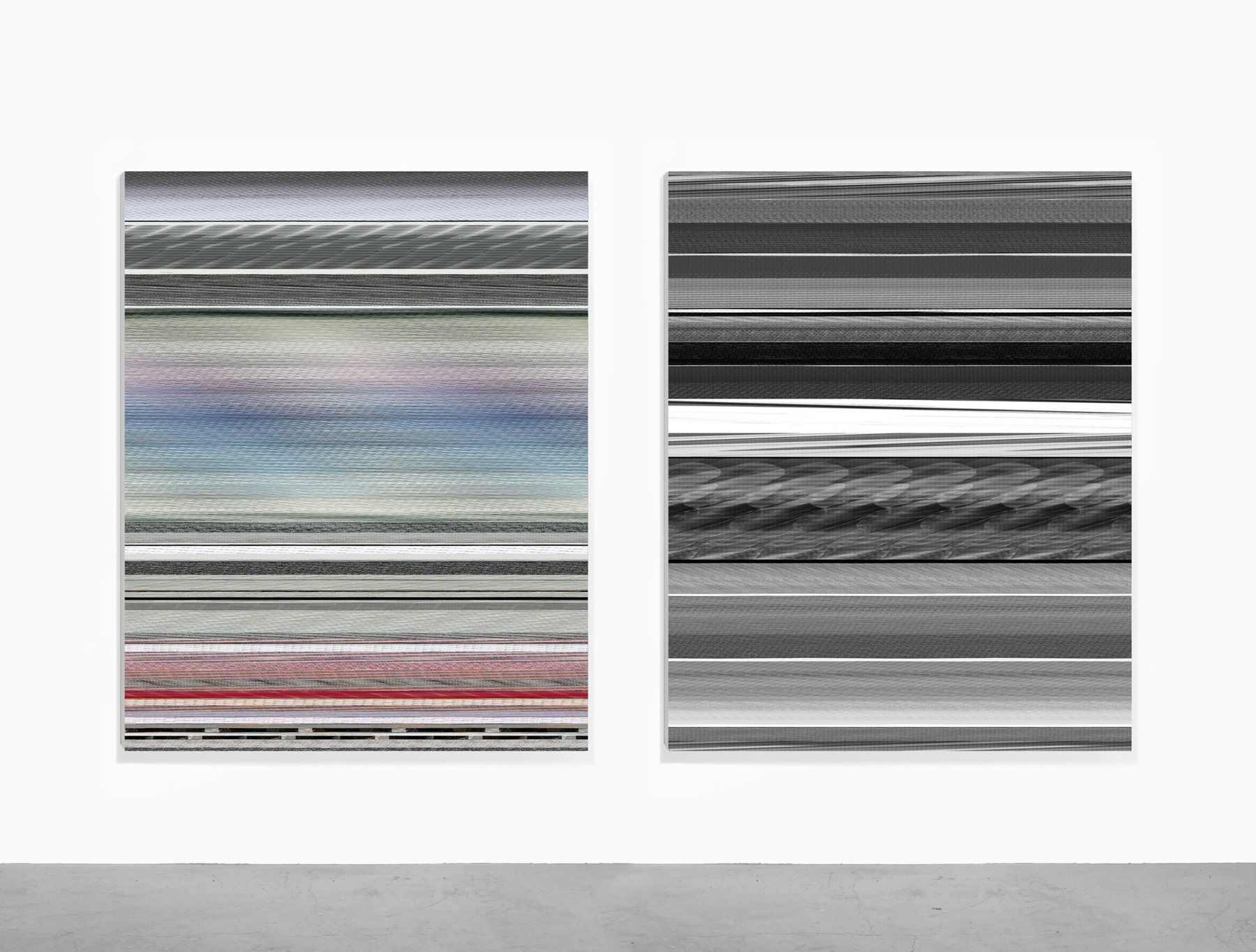 Wormfield Distortion and Sediment Distortion, 2016, dye sublimation on aluminum panel, 50 × 40 in each